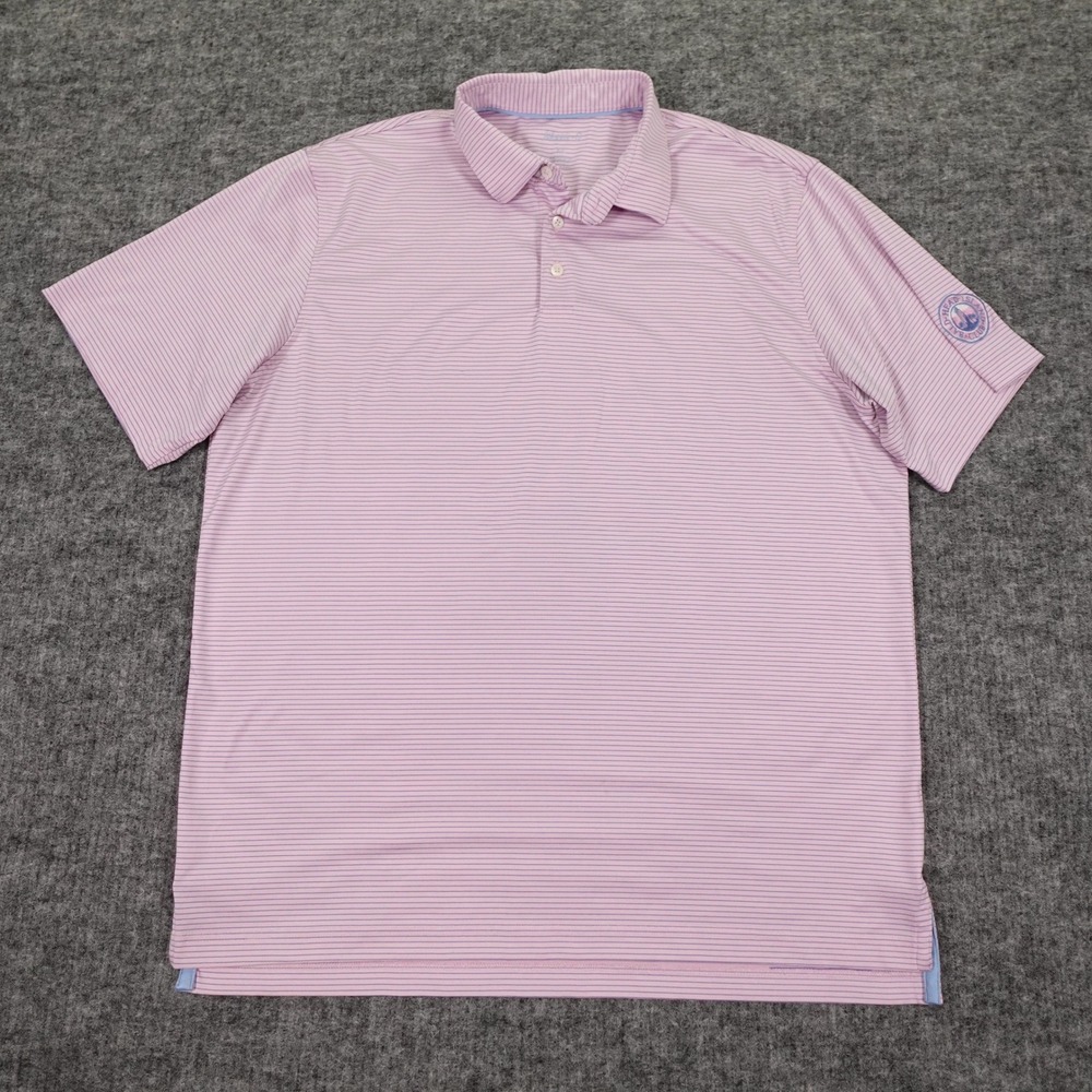 johnnie-O Polo Shirt Mens XL Pink Blue Stripe Performance‎ Stretch Golf BHI
